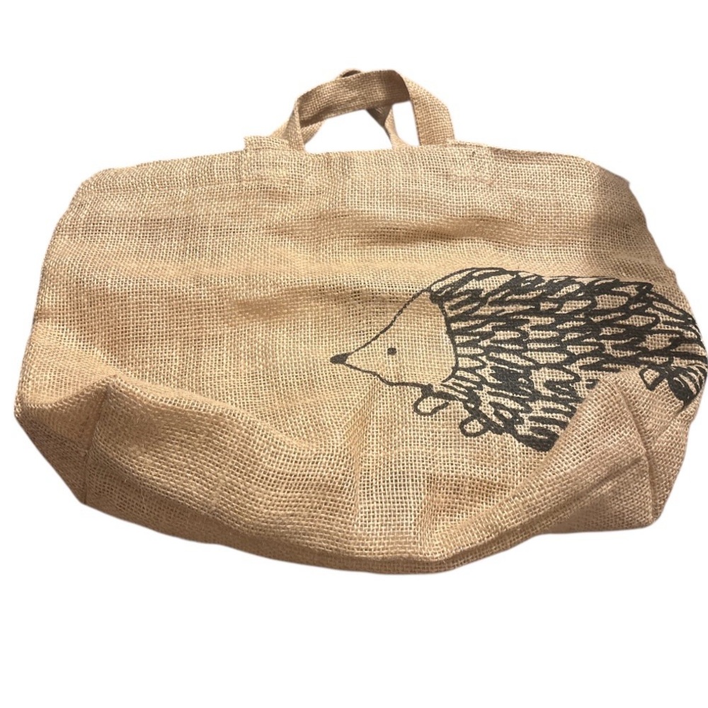 Burlap Hedgehog Tote Bag for Women with Zipper Closure